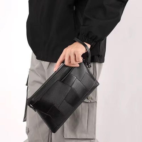 Pochette Homme Noire Élégante avec Dragonne – Sac à Main Zippé Style Business