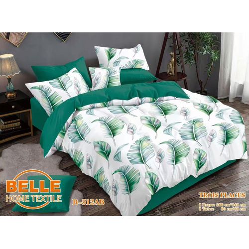 Lot de 2 Draps et 2 Taies - Confort et Élégance pour Lit 3 Places-VERT-BLANC