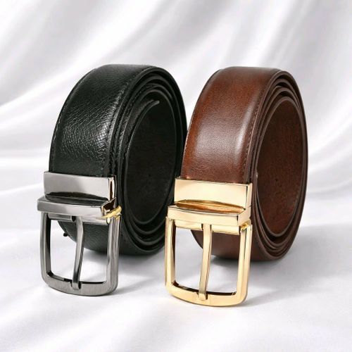 Ensemble de deux ceintures classiques pour homme : noir et marron à boucles ardillon.