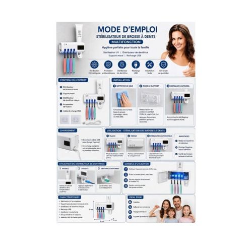 Stérilisateur de brosses à dents multifonctions et distributeur de dentifrice