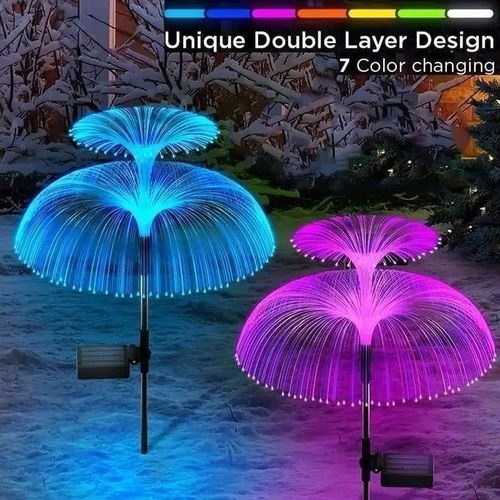 Magnifique Lampes Solaires Pour Fontaine De Jardin, Lot De 2 Lampes Méduses Double Couche, Lampes Solaires à 7 Couleurs Changeantes Pour Allées Extérieures, éclairage De Sécurité Pour Patio Et Jardin