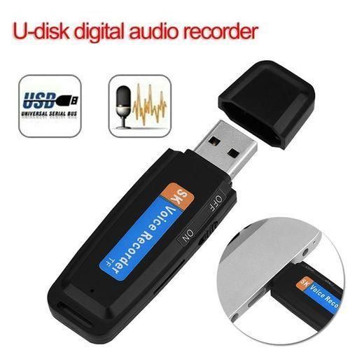Appareil d'enregistrement numérique USB 2.0, mini e-nregistreur vocal compatible avec la carte TF, e-nregistreur en forme de disque U avec fonction de lecture musicale - Noir