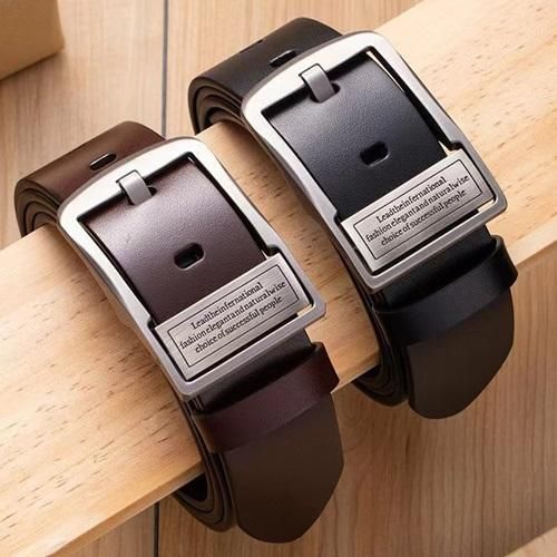Lot de 2 ceintures en cuir haut de gamme avec boucle pivotante – Noir et Marron