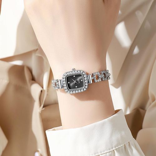 Montre En Quartz à Pierres De Cristal Bracelet Orné De Diamants Montre à Montre Ajustable Motif Carré Accessoire Pour La Main Femme Fille