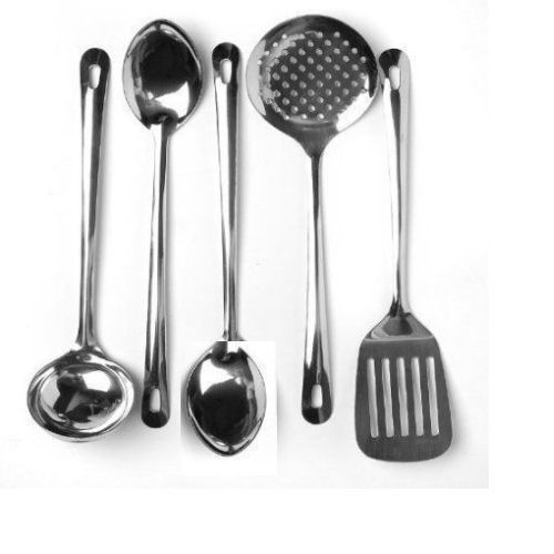 Lot De 5 Ustensiles Louche Spatule Cuillère En Inox - Argent
