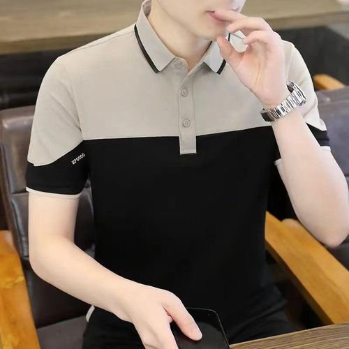 Polo pour Homme à Manches Courtes Chemise Douce et Respirante - Beige/Noir