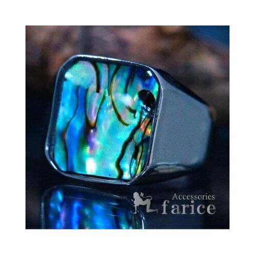 Bague pour homme en acier inoxydable, motif carré en nacre d'ormeau naturelle