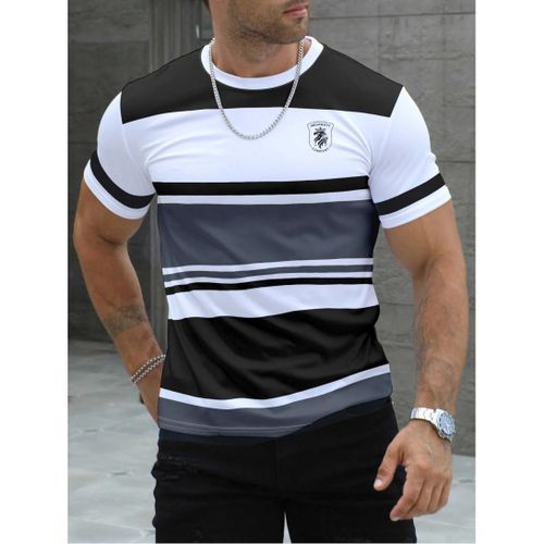 T-shirt Homme Design Rayures Noir Blanc – Coupe Slim Moderne