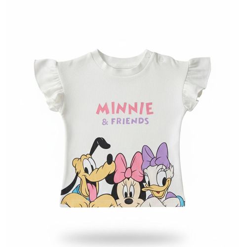 T-shirt Bébé Fille Minnie & Friends – Blanc Côtelé avec Manches Volantées - 6-9 Mois