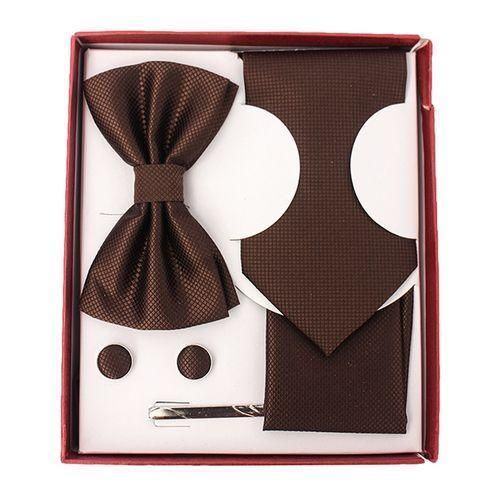 Coffret Accessoires Cravate + Pince + Nœud Papillon + Pochette + Bouton De Manchettes - marron