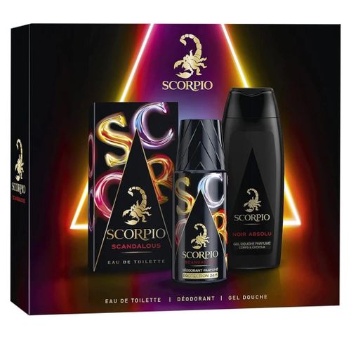 SCORPIO Coffret Scorpio Scandalous Homme Comprenant Eau De Parfum 75ml, Gel Douche Corps et Cheveux 250ml et Déodorant 150ml Importé De France