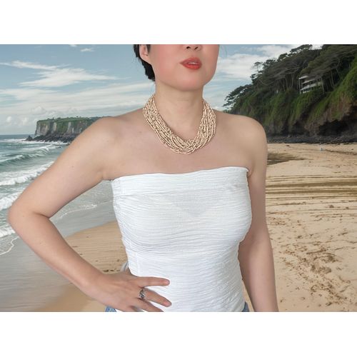 Collier de Perles de Riz Style Africain Moderne, Collier Bronze Pêche Tendance pour Femme