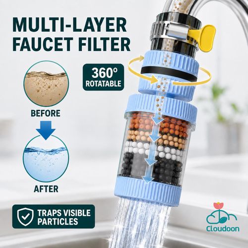 Filtre purificateur d'eau de robinet à 6 étages – Cuisine Purification multicouche pour une eau saine et sûre, installation facile, convient aux robinets de 15–32mm, Bleu