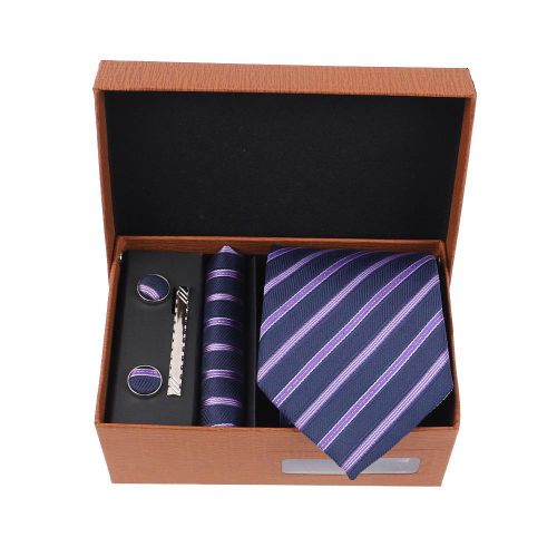 Ensemble D'accessoires 5 Pièces De Costume Comprenant Cravate+ Pince à Cravate + Boutons De Manchette + Pochette,Cravate Fine à Rayures Classiques