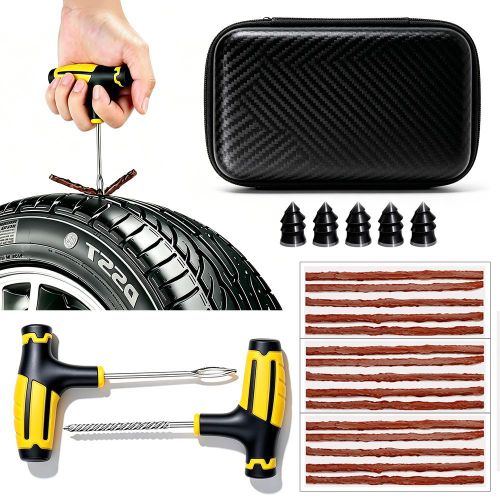 Kit de réparation de pneus sans tube, ensemble d'outils de réparation de perforation de pneus plats universels avec bouchons, outils à poignée en T, pour moto, VTT, camion, vélo, voiture