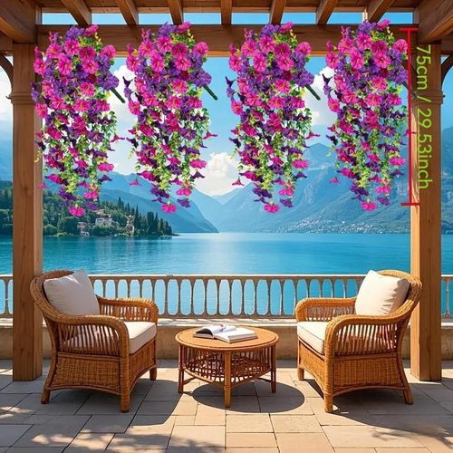 4pcs Fleurs artificielles de jardin, fleurs artificielles d'extérieur, vignes décoratives suspendues