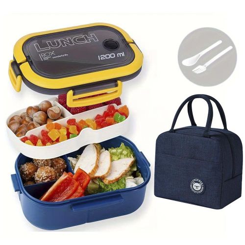 Boîtes à déjeuner et sacs à main étanches avec poignées cachées pour enfants et adultes, parfaits pour les écoles, les bureaux et en plein air (bleu)