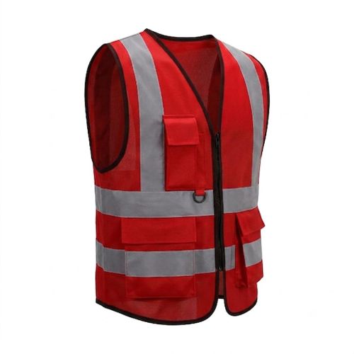 NE PRENEZ PLUS DE RISQUES Gilet de Sécurité Ultra-Réfléchissant ROUGE - Multi-Poches & Haute Visibilité.