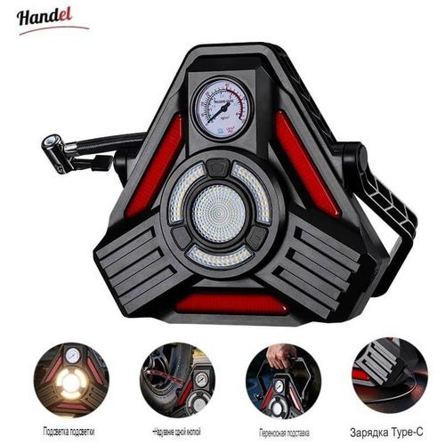 Compresseur D'air Portable Handel 3-en-1 – Gonfleur De Pneu, Lampe LED Et Triangle De Signalisation Rechargeable