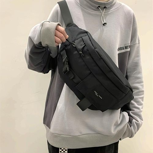 Sac banane grande capacité, unisexe - style rétro, sac bandoulière décontracté pour couple avec fermeture éclair - Noir
