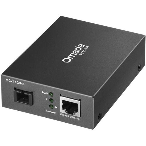 Omada MC211CS-2 Convertisseur de média Gigabit WDM, 1 port RJ45 prend en charge le duplex demi-/complet, Auto-MDI/MDIX, 1 port SC/UPC, 1550 nm TX, 1310 nm RX, distance de fibre jusqu'à 2 km