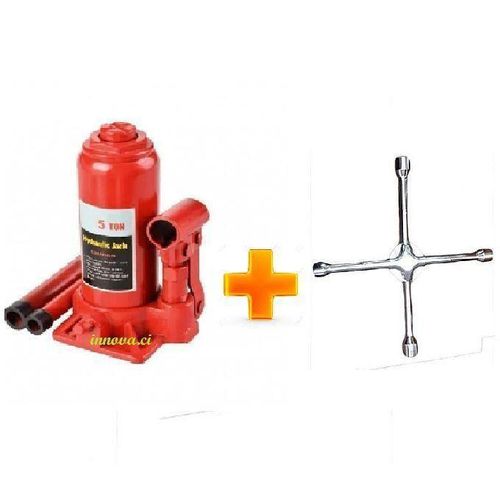 Kit Dépannage :Cric Hydraulique De Voiture 5 Tonnes + Clé De Roue
