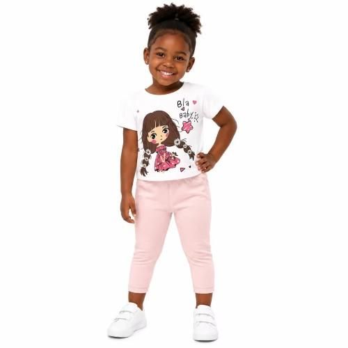 Ensemble fillette coton avec collant design poupée – 1 à 4 ans - Blanc/Rose