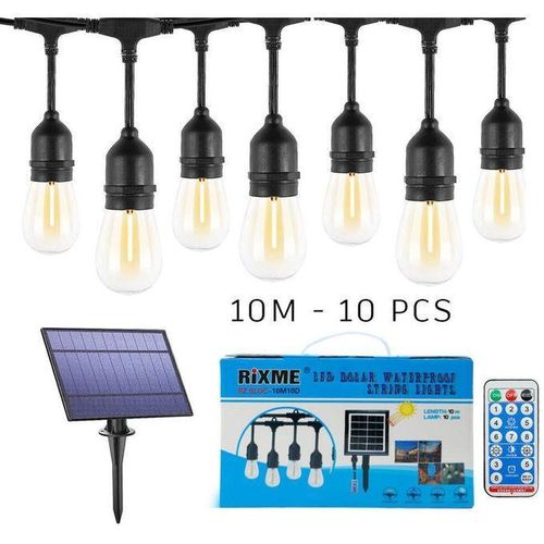 Guirlande Solaire Suspendue Blanc Avec Télécommande 10 M Et 10 Ampoules YH