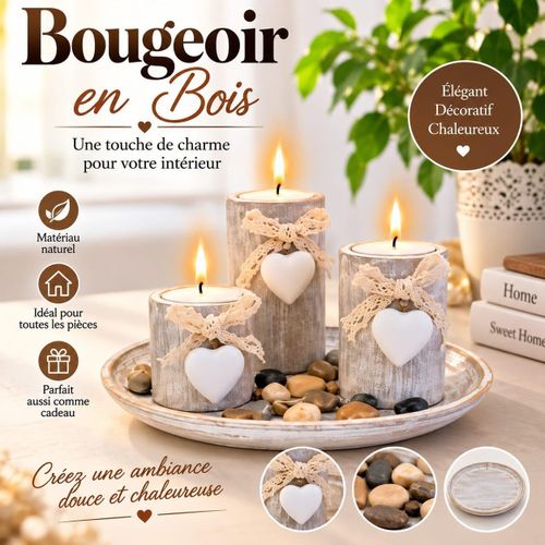 Lot de 3 bougeoirs en bois