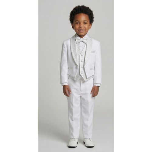 TENUE DE CEREMONIE BLANCHE POUR GARCON DE 1 A 4 ANS VESTE EN QUEUE DE PIE GILET PANTALON NOEUD ET CHEMISE