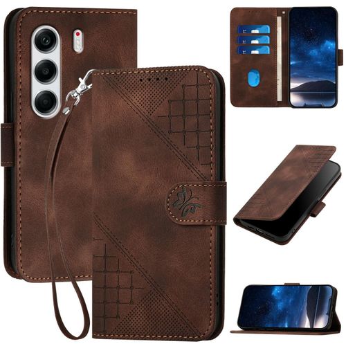 Coque de téléphone en cuir pour Tecno Camon 40 Pro 4G avec lanière (café)