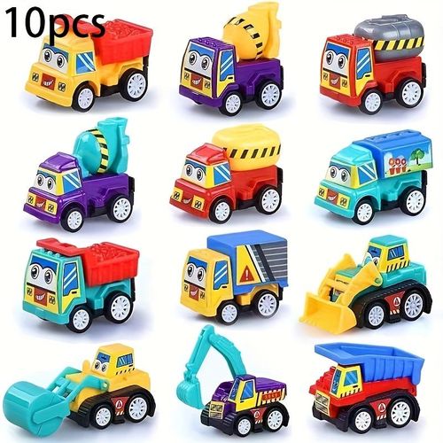 10pcs Kids Pull Back Car Toy Set Durable Plastic Construction Trucks and Cars with Cute Friendly Faces Easy Pull Back Action Assorted Colors Toy Vehicles for Toddlers Boys and Girls Perfect Birthday and Christmas Gift Car Toy Set