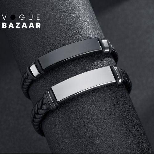 Bracelet en cuir tressé 2 pièces avec chaîne en acier inoxydable, bracelet de couple