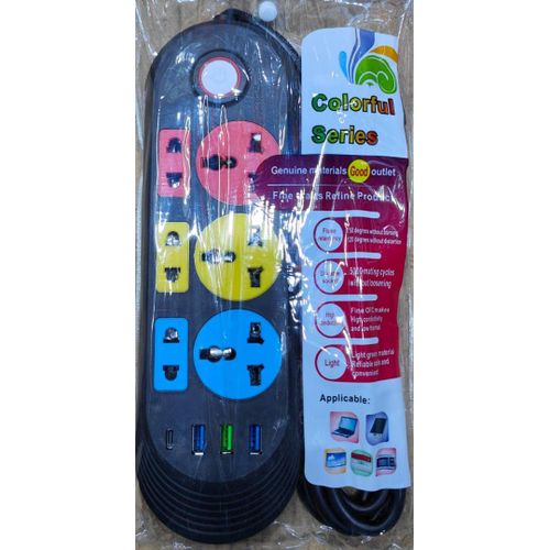 Multiprise Parafoudre 6 Prises Avec 3 Pots USB NOIR