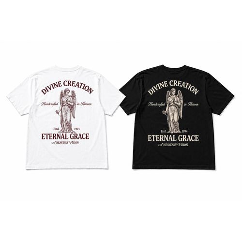 T-shirt homme en coton à manches courtes motif Ange - Noir/Blanc