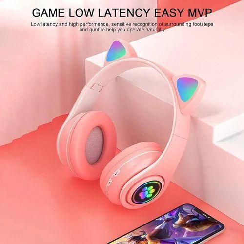 Puissant Casque Bluetooth Oreille De Chat Sans Fil Avec Lumière -