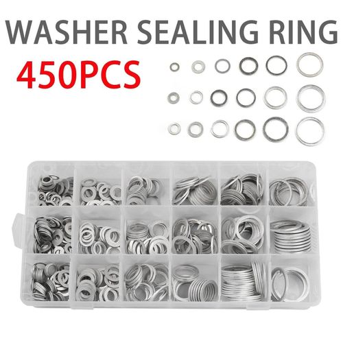 Kit de 450 rondelles plates en aluminium ,Assortiment de rondelles d'étanchéité