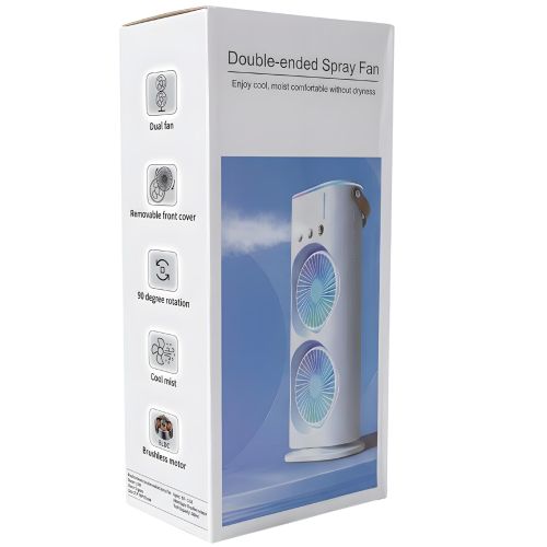 Ventilateur brumisateur double avec deux ventilateurs, humidificateur à brume, air frais et humide, blanc
