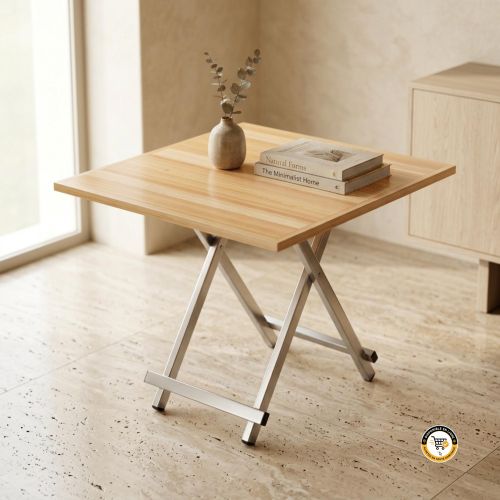 Lot de 2 Tables Pliables Carrées – Effet Bois & Structure Métal