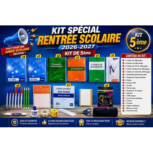 KITS SCOLAIRES 5ème de plus de 24 pièces - Soyez tranquille pour cette rentrée