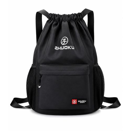 Sac à Dos à Cordon ZHUOKU Noir 40 cm – Léger, Grande Capacité, Polyvalent pour Sport, École et Voyage