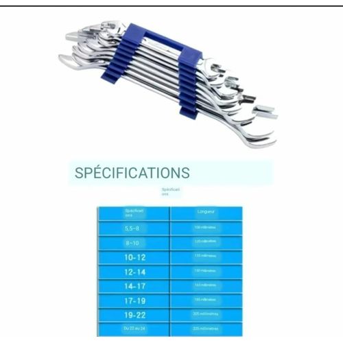 Jeu de 8 Clés à Fourche Doubles - Finition Chrome Satiné