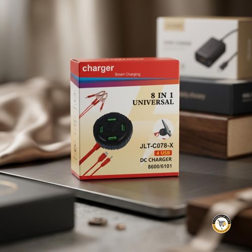 Chargeur Universel DC 8 en 1 – Pinces Crocodile Batterie, 4 Ports USB & Câbles Multi-Connecteurs