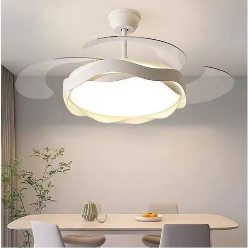 Lustre Ventilateur de plafond haut de gamme élise à déploiement rétractable de 42 pouces avec lumière silencieuse, pales courtes en ABS simples, télécommande et alimentation CC
