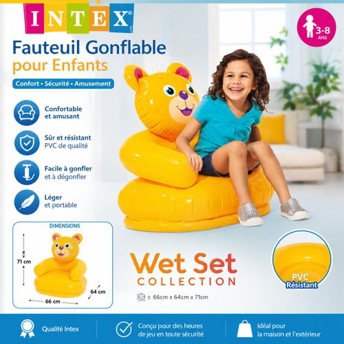 Fauteuil Gonflable pour Enfant 3 à 8 Ans – Siège Confortable en PVC Résistant – Jaune