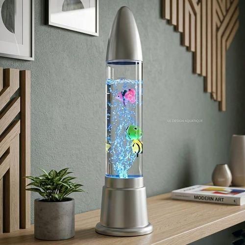lampe fusée à bulles avec faux poissons (souvent appelée lampe à magma ou aquarium décoratif à LED
