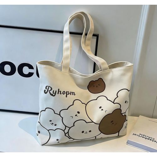 Déplacement De Bande Dessinée Ins épaule Simple Grande Capacité élève Tote Bag Ours Tote Polyvalent Classe élève Toile Sac à Main