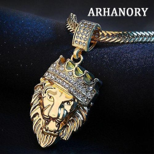 ARHANORY Collier homme Chaîne cubaine Pendentif couronne de lion glacé Chaîne de tennis & strass Bijoux Hip Hop