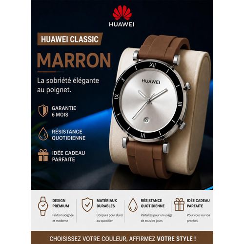 Montre classic fashion Huawei marron pour homme et femme-affichage date et heure - analogique