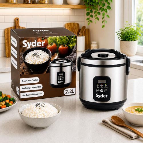 Syder Cuiseur à Riz Intelligent 2,2 L en Acier Inoxydable, Fonction Maintien au Chaud, Cuve Antiadhésive, Cuiseur Multifonction pour Riz, Soupe et Bouillie